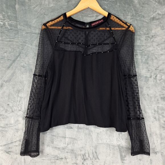 Womens Top Large Black Fairy Grunge Goth Whimsygoth Velvet Studded Sheer‎ Emo - Picture 1 of 8